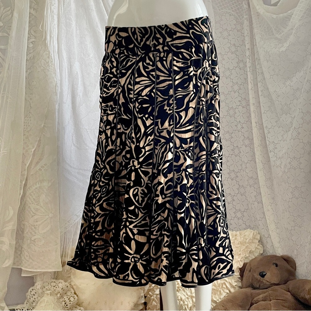 Manyus Vintage Silk Black Velvet Detail Skirt